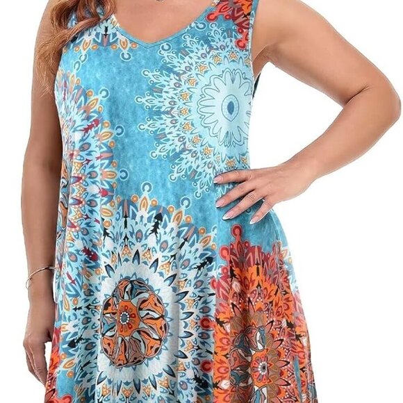 Women Plus Size Summer Sundress Rayon Polyester Spandex V-Neck Beach Cover - Picture 2 of 6